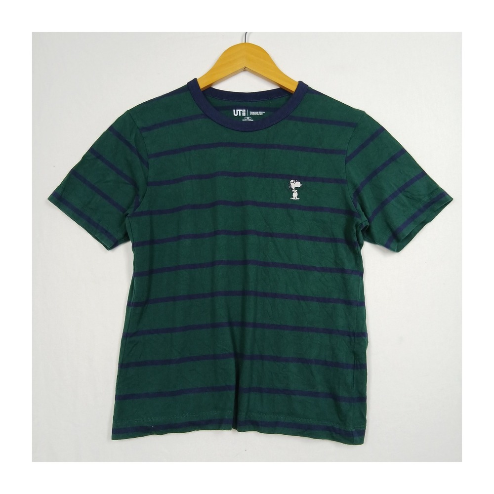 Uniqlo UT Peanuts Snoopy Striped Graphic T-Shirt Green Navy XS 241-484474